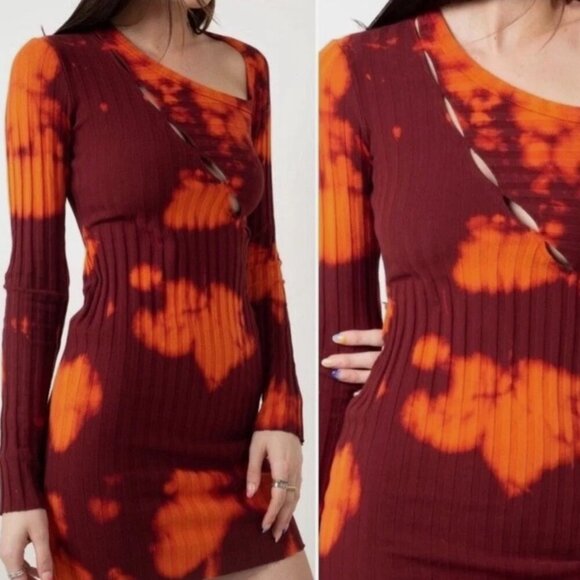 Cotton Citizen Capri Mini Dress Bodycon Tie Dye Cut Out Dress Red Size XS‎ NEW - Picture 1 of 8